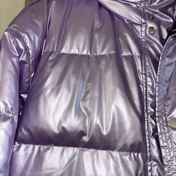 Iridescent Purple Women's Puffer Coat - Picture 15 of 16
